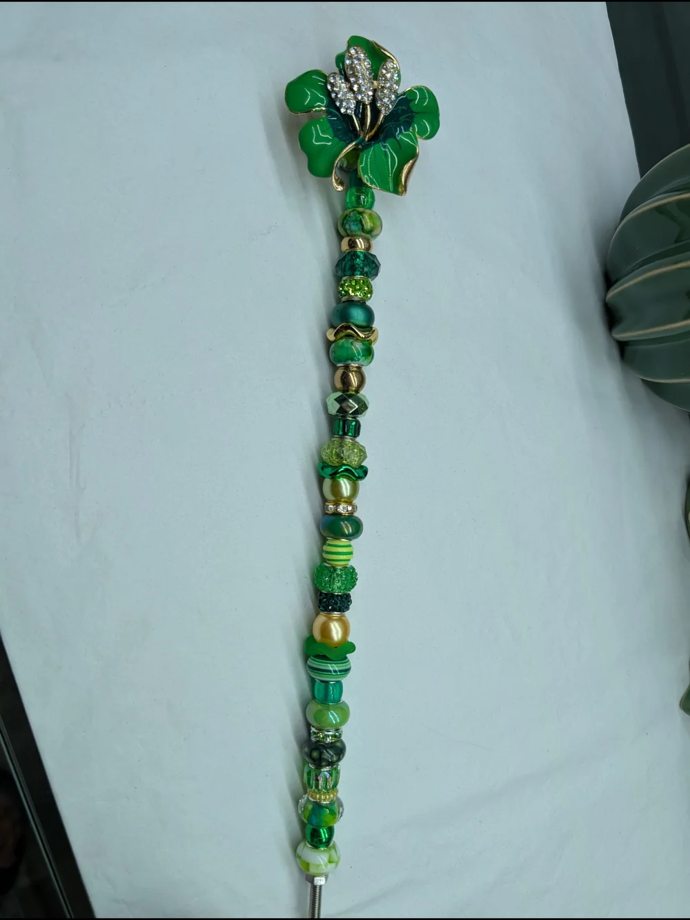 Hand Made Fairy Wand/Plant/Garden Stake W/Green Enamel Flower Topper🌺